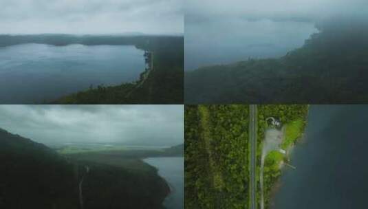 4K新西兰湖畔森林公路航拍高清在线视频素材下载