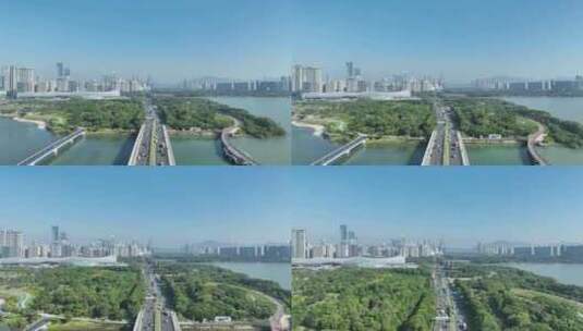 深圳湾公园航拍后海大桥海滨城市景观风光高清在线视频素材下载