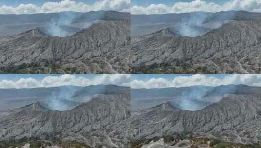 印尼爪哇岛布罗莫火山口航拍自然风光高清在线视频素材下载