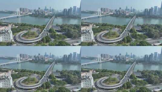 惠州市惠州大桥航拍合生大桥城市建筑风光高清在线视频素材下载
