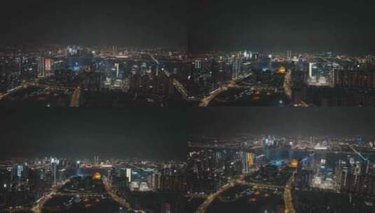 杭州钱江新城夜景大全景航拍高清在线视频素材下载