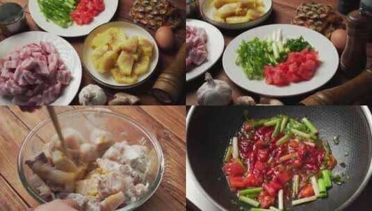 中式特色粤菜菠萝咕噜肉制作及配料高清在线视频素材下载