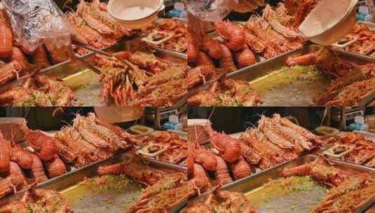 海南三亚夜市皮皮虾螃蟹小青龙海鲜美食高清在线视频素材下载