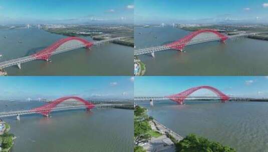 广州南沙慧谷西明珠湾大桥垂直下降高清在线视频素材下载