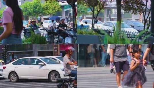 城市夏天暑假酷暑高温炎热街道人群人流汽车高清在线视频素材下载