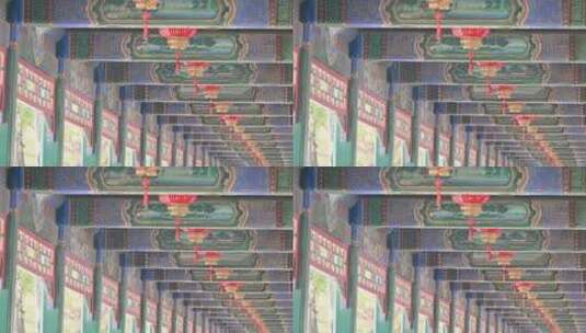 北京颐和园白天长廊古建筑游廊高清在线视频素材下载