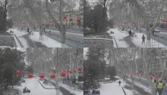 河南南阳人民路航拍冬季雪景高清在线视频素材下载