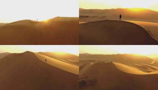 在沙漠中行走的人沙漠徒步背影沙漠风光荒漠高清在线视频素材下载