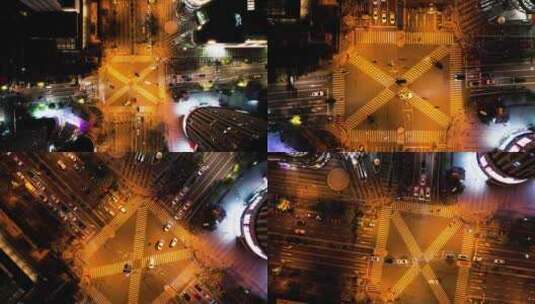 俯视繁忙的车辆车流夜景延时摄影高清在线视频素材下载