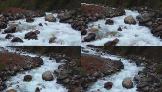 溪流航拍清澈湍急的溪流高原生态溪流高清在线视频素材下载