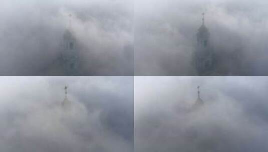 波兰克拉科夫雾蒙蒙的日出中瓦维尔城堡的鸟高清在线视频素材下载