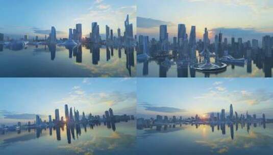镜像城市 海面城市 城市抽象高清在线视频素材下载