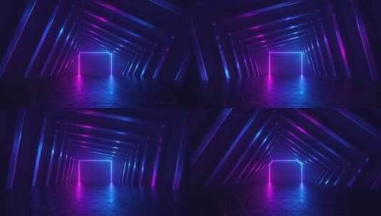 空旋转隧道内发光方形框架高清在线视频素材下载