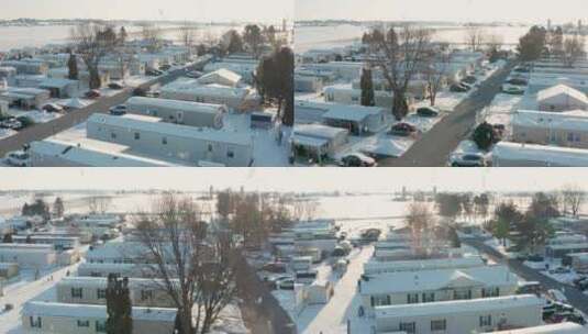 冬天的雪。阿巴拉契亚移动房屋上空的低空。高清在线视频素材下载