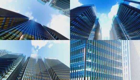 城市CBD高端写字楼和蓝天白云延时高清在线视频素材下载