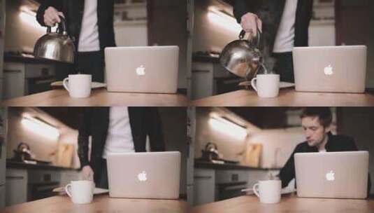 工作前冲一杯咖啡高清在线视频素材下载