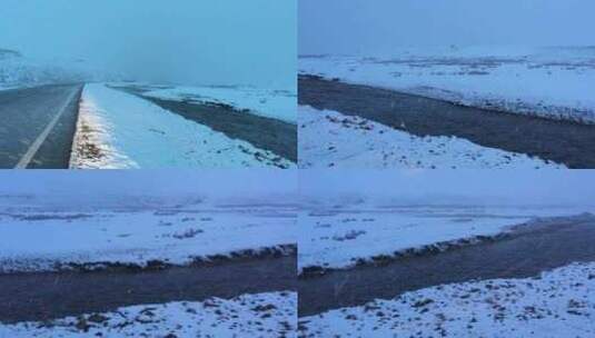 318国道沿途的雪地风光高清在线视频素材下载
