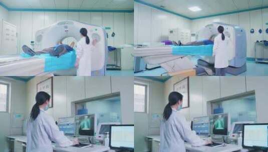 医院影像科大夫给病人做CT高清在线视频素材下载