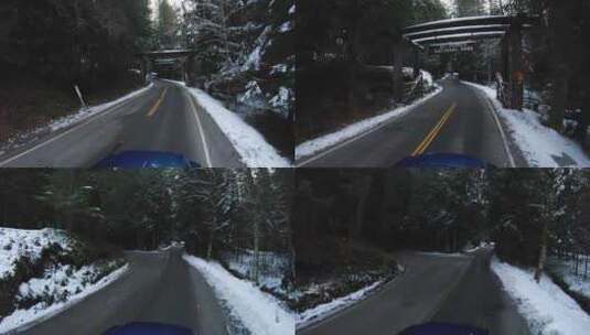 驾驶，雪路，汽车，雷尼尔山国家公园高清在线视频素材下载