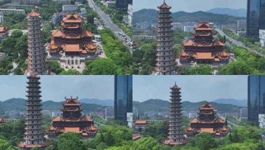 福州西禅古寺航拍城市寺庙古建筑景观风景高清在线视频素材下载