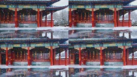 冬天中国塔楼楼阁下雪古风雪景高清在线视频素材下载