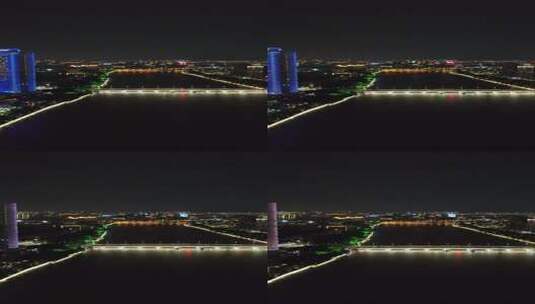 城市河流夜景航拍高清在线视频素材下载