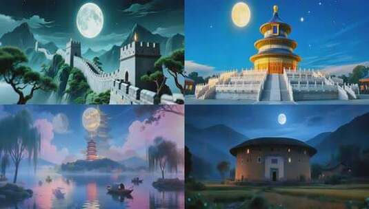 月光下的中国 朗诵背景 宽屏高清在线视频素材下载