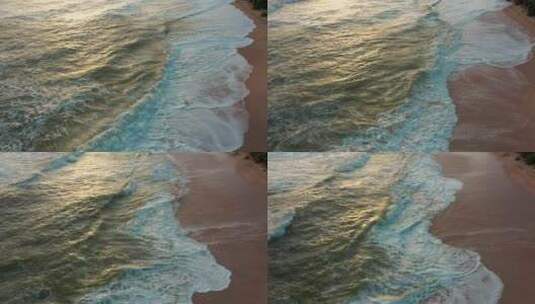 日落时沙滩上的波浪，棕榈树高清在线视频素材下载