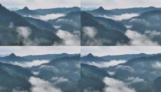乡村群林间云雾缭绕穿梭山峦叠嶂川海大自然高清在线视频素材下载