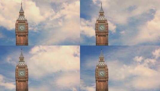 蓝天流云下的英国伦敦大本钟延时摄影高清在线视频素材下载