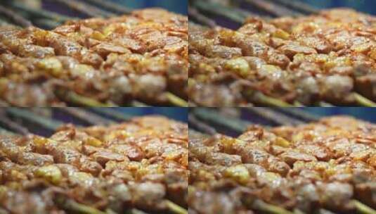 烧烤 烤羊肉串 美食烧烤 撸串烤串 夜市小吃高清在线视频素材下载