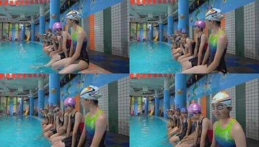 4K升格实拍坐在游泳池边玩耍的女孩高清在线视频素材下载