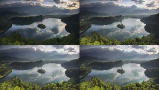 斯洛文尼亚布莱德湖岛屿景观延时高清在线视频素材下载