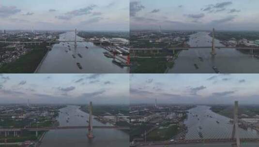 闵浦三桥 延时 航拍 黄浦江高清在线视频素材下载