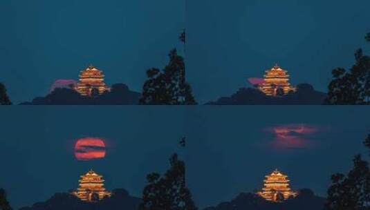 惠州西湖挂榜阁圆月升起高清在线视频素材下载