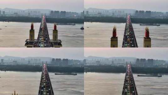 航拍南京地标南京长江大桥落日风光高清在线视频素材下载