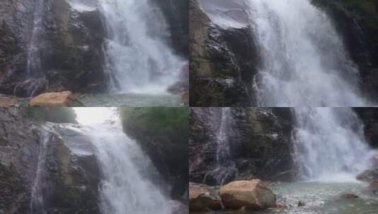 瀑布水流溪流水源深林岩石慢镜头高清在线视频素材下载
