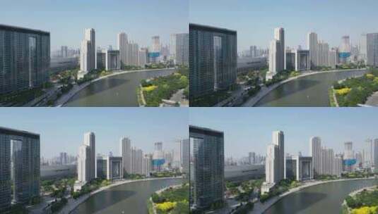 天津城市建设海河风光航拍高清在线视频素材下载