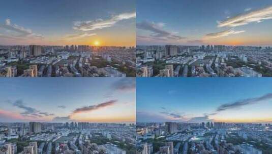 美丽晚霞下的九江城景黄昏入夜延时高清在线视频素材下载