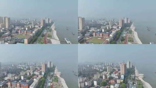 九江城市建筑风光航拍九江市长江滨江路风景高清在线视频素材下载