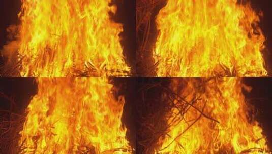 熊熊燃烧的烈火篝火秸秆禁烧柴火高清在线视频素材下载
