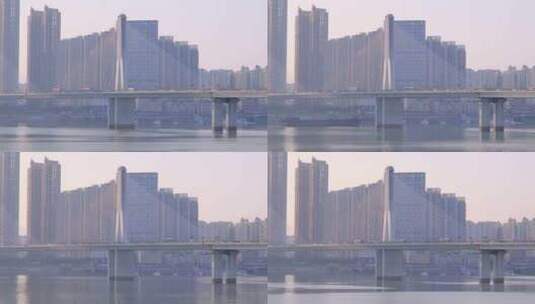 延时长沙湘江大桥车流高清在线视频素材下载