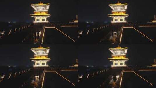 湖北襄阳旅游地标唐城影视城古建筑夜景高清在线视频素材下载