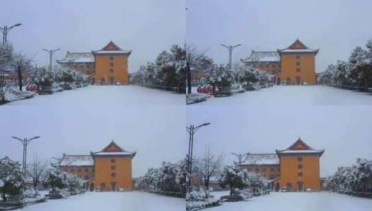 大雪纷飞中的寺庙寮房雪景视频高清在线视频素材下载