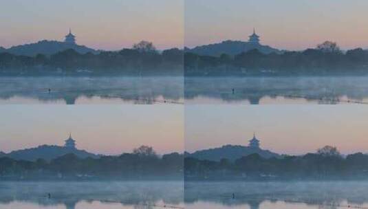 杭州西湖清晨湖面雾气高清在线视频素材下载
