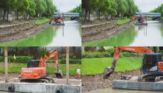 河水整治 河道整治 工程施工 环境整治高清在线视频素材下载