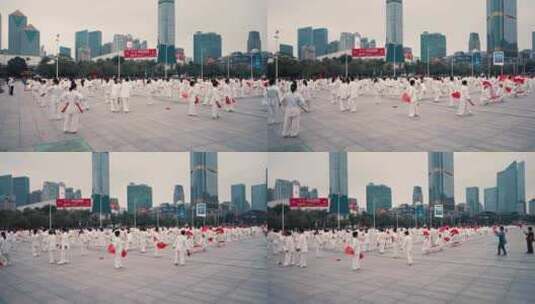 广场上练太极的中国人高清在线视频素材下载