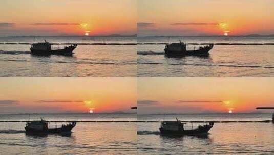 夕阳渔船高清在线视频素材下载