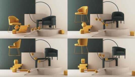 沙发 抽象 空间 三维 概念 循环高清在线视频素材下载