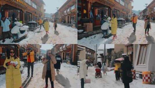 云南景点香格里拉冬季藏区街道游客快递小哥高清在线视频素材下载